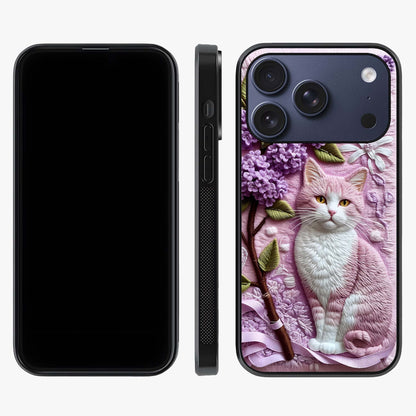 Lavender Cat Whimsy Glass Case displayed upright for full design visibility and premium finish.