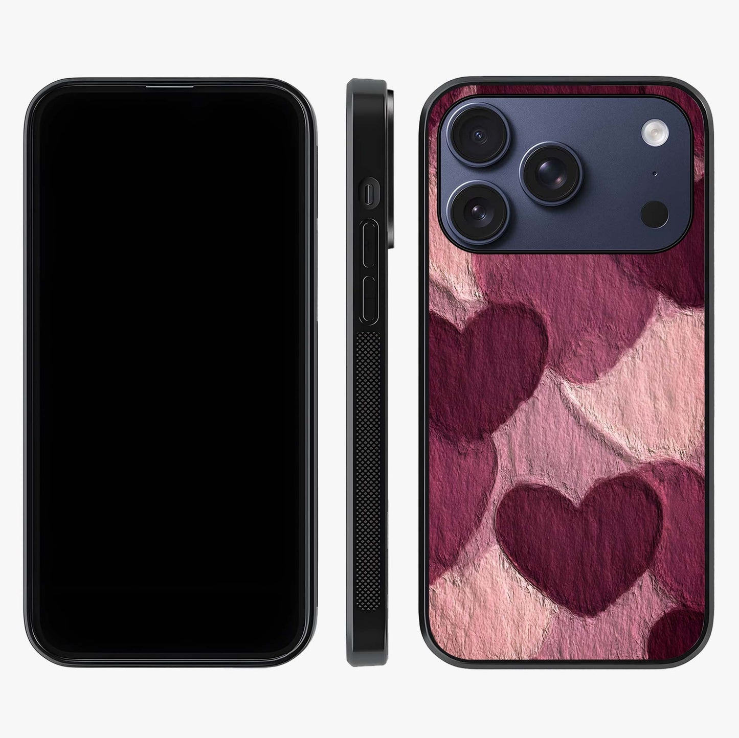 Layered Paper Hearts Glass Case displayed upright for full design visibility and premium finish.