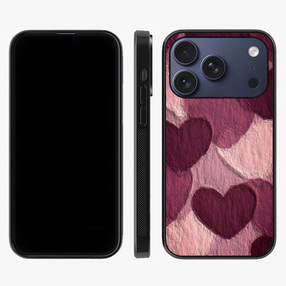 Layered Paper Hearts Glass Case displayed upright for full design visibility and premium finish.