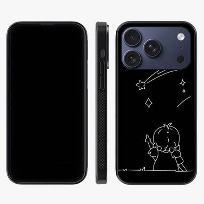 Line Art Girl With Shooting Stars Glass Case displayed upright for full design visibility and premium finish.