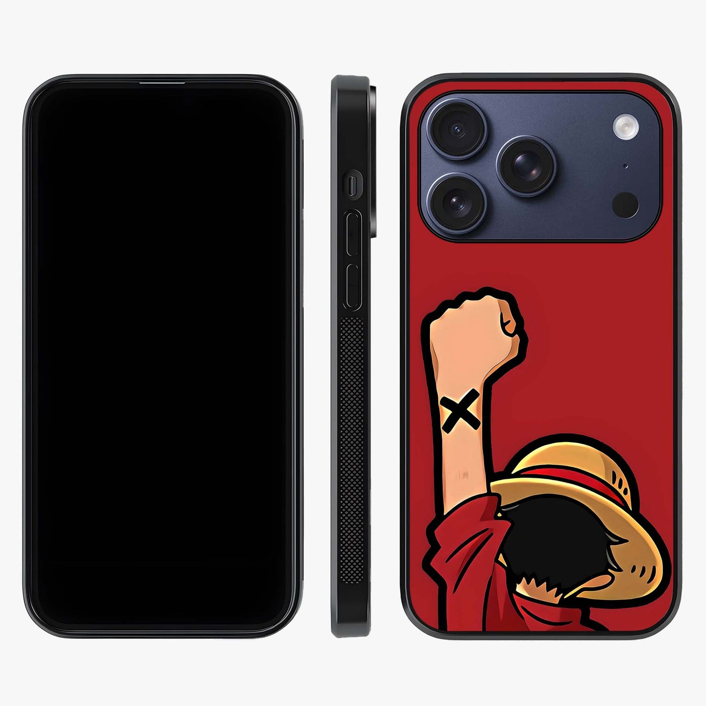 Luffy X Spirit Glass Case displayed upright for full design visibility and premium finish.