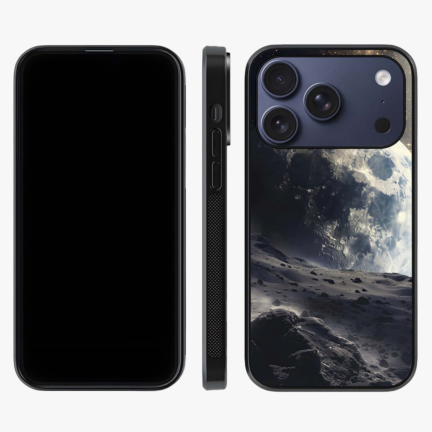 Lunar Horizon Glow Glass Case displayed upright for full design visibility and premium finish.