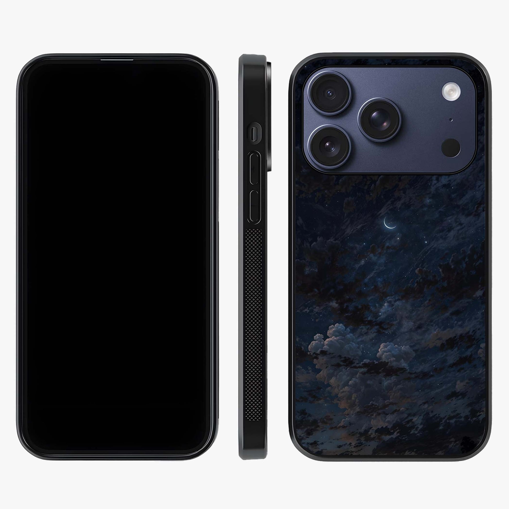 Lunar Veil Silence Glass Case displayed upright for full design visibility and premium finish.
