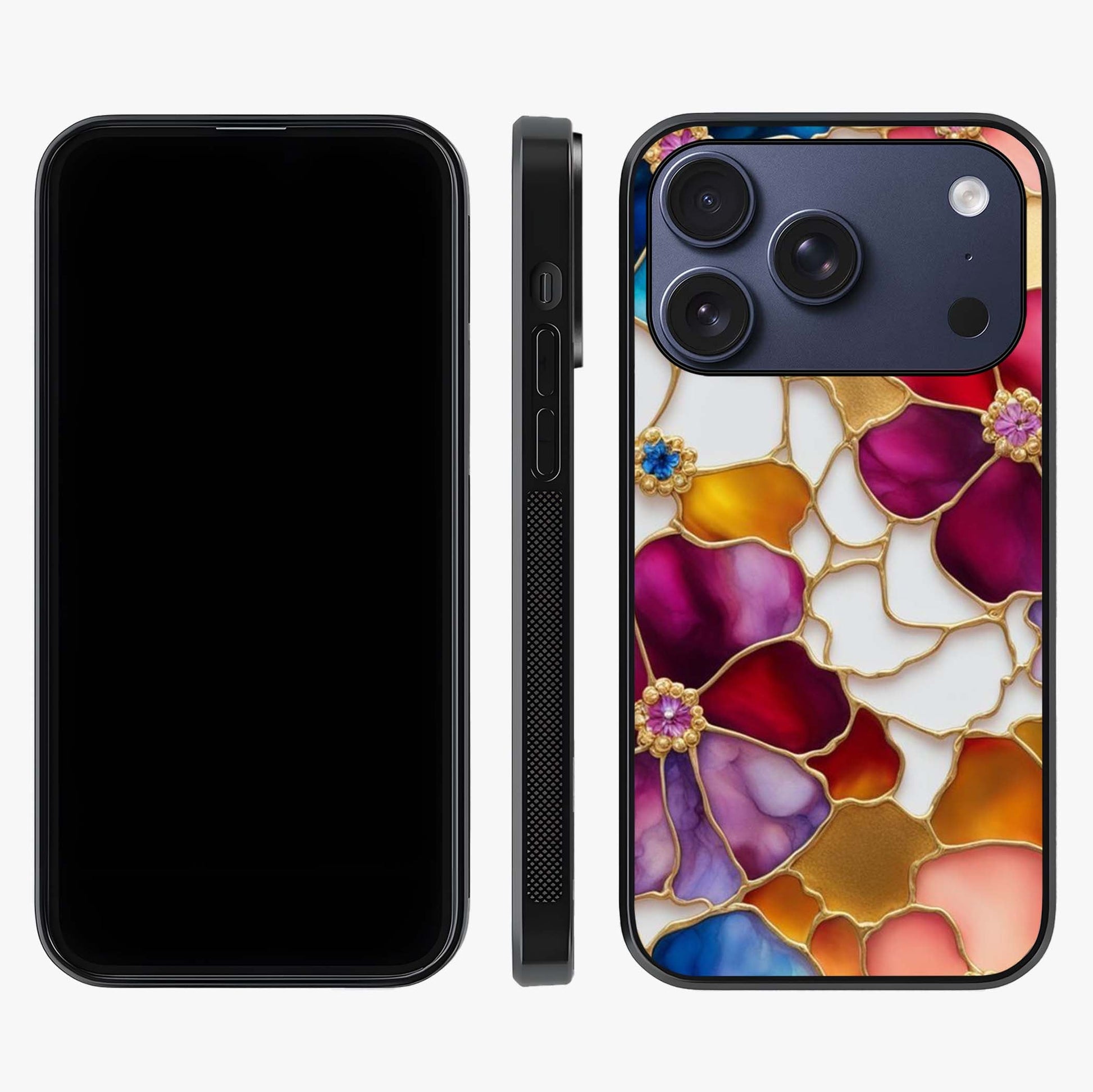 Marble Flower Pattern Glass Case displayed upright for full design visibility and premium finish.