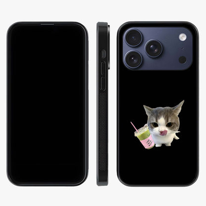 Matcha Cat Style Glass Case displayed upright for full design visibility and premium finish.