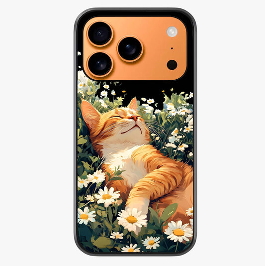 Blissful Bloom Cat Glass Case captured at a warm angle highlighting gloss, texture and premium glass finish.