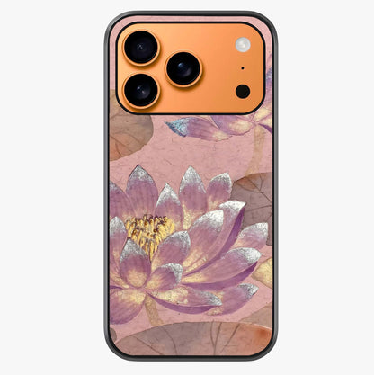 Blossom Mist Lotus Glass Case captured at a warm angle highlighting gloss, texture and premium glass finish.