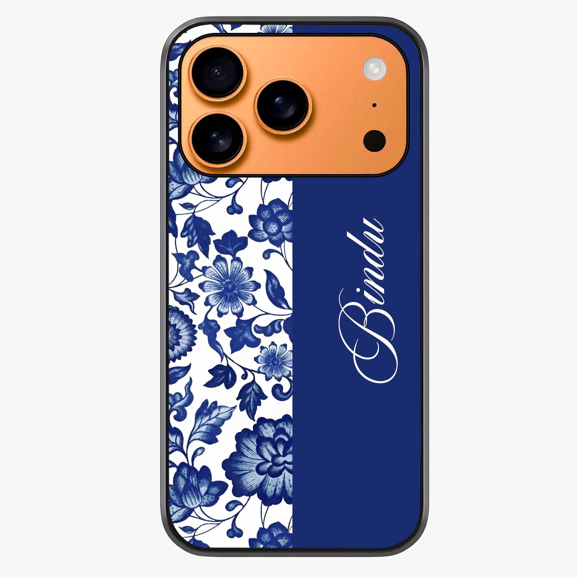 Blue Vintage Floral Pattern Glass Case captured at a warm angle highlighting gloss, texture and premium glass finish.