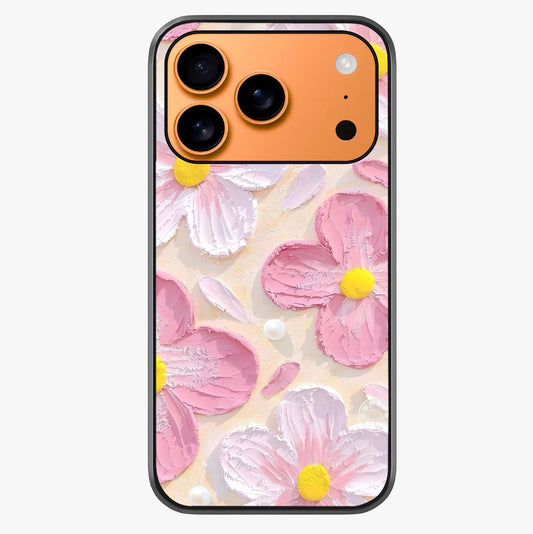 Blush Bloom Texture Glass Case captured at a warm angle highlighting gloss, texture and premium glass finish.