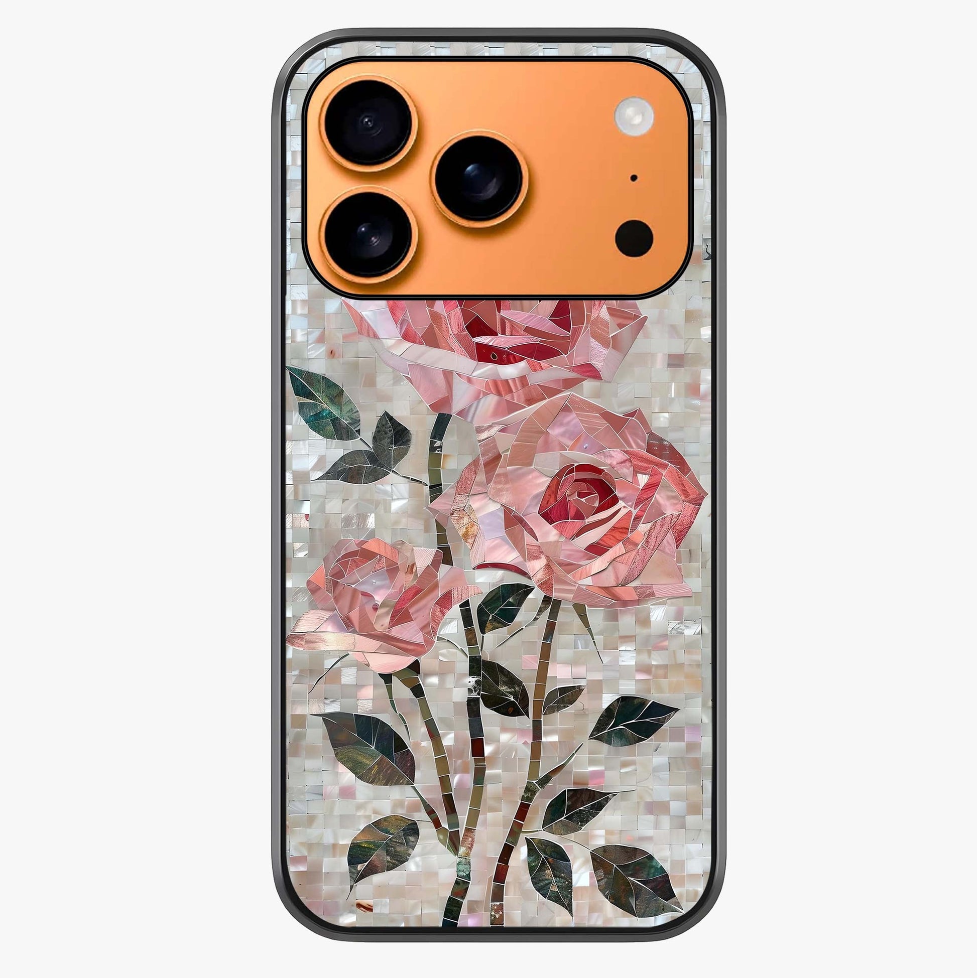 Blush Mosaic Bloom Glass Case captured at a warm angle highlighting gloss, texture and premium glass finish.