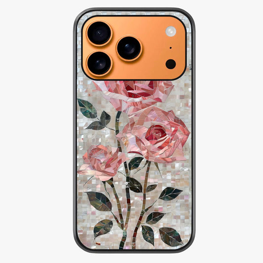 Blush Mosaic Bloom Glass Case captured at a warm angle highlighting gloss, texture and premium glass finish.
