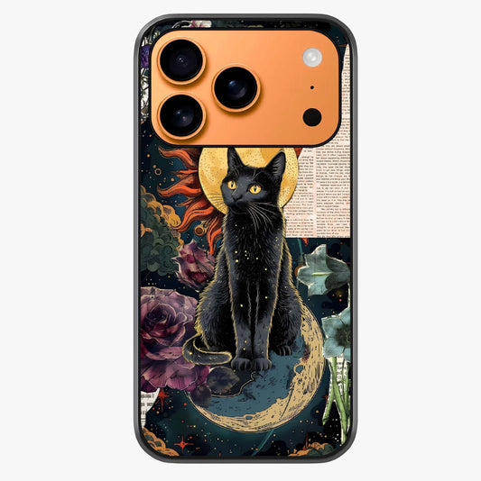 Celestial Black Cat Glass Case captured at a warm angle highlighting gloss, texture and premium glass finish.