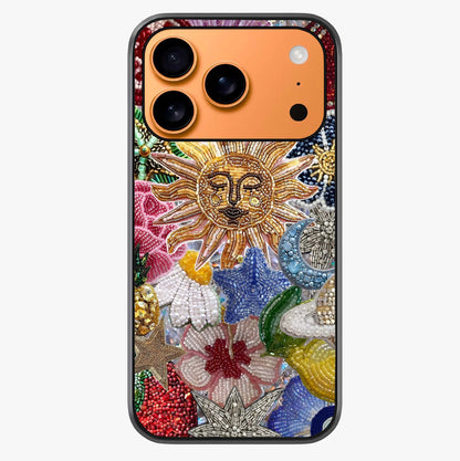 Celestial Floral And Playful Glass Case captured at a warm angle highlighting gloss, texture and premium glass finish.