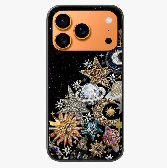 Cosmic Sparkle Dreams Glass Case captured at a warm angle highlighting gloss, texture and premium glass finish.
