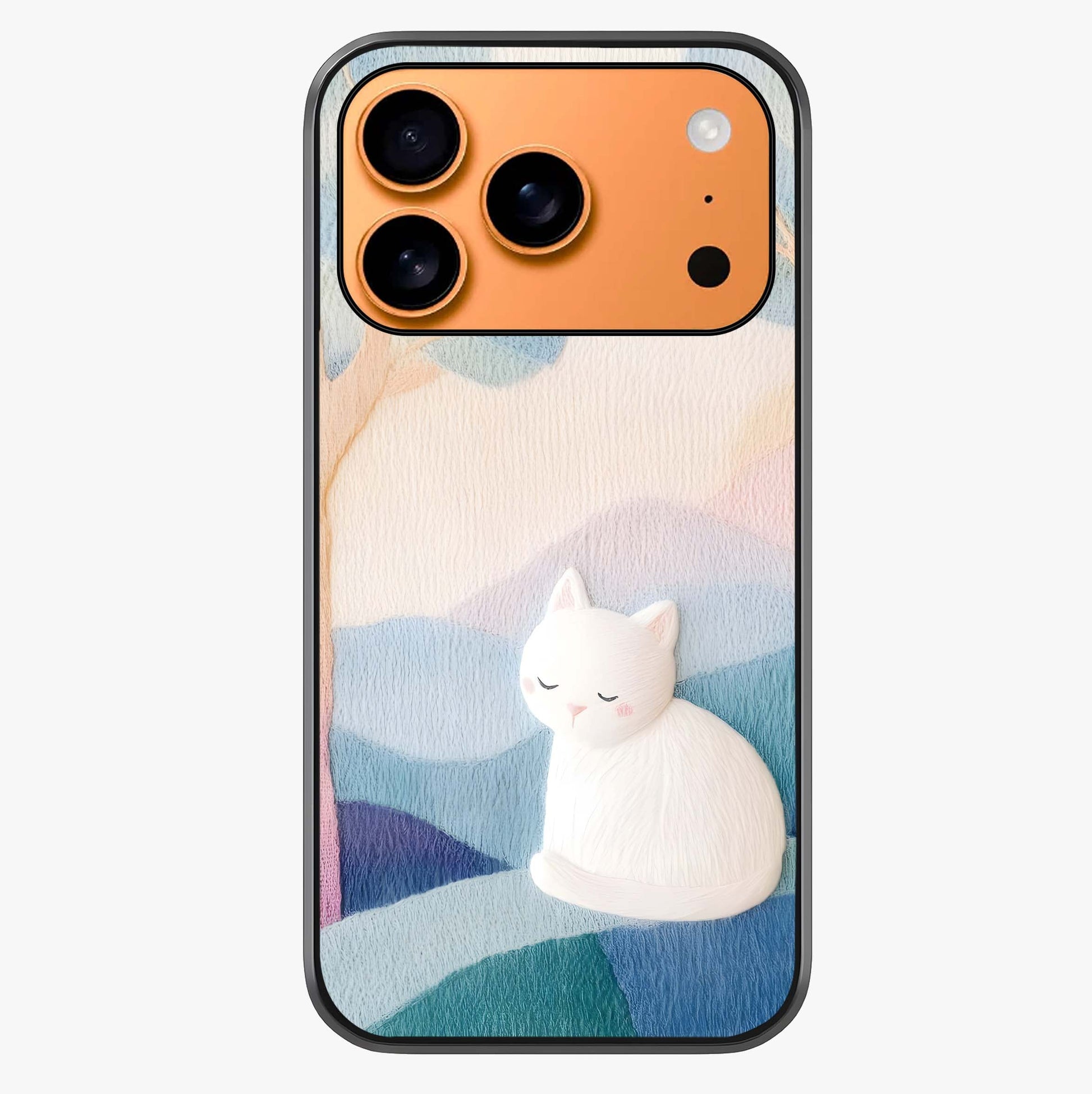 Cotton Dream Cat Glass Case captured at a warm angle highlighting gloss, texture and premium glass finish.