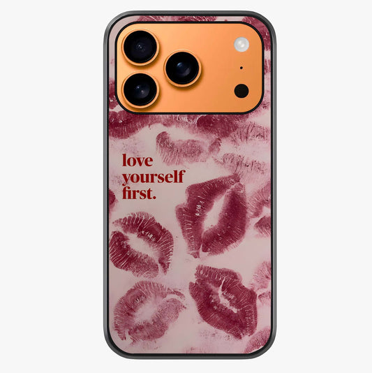 Crimson Kiss Love Glass Case captured at a warm angle highlighting gloss, texture and premium glass finish.