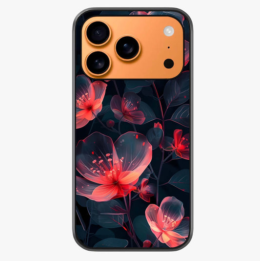 Dark Shade Of Flower Glass Case captured at a warm angle highlighting gloss, texture and premium glass finish.