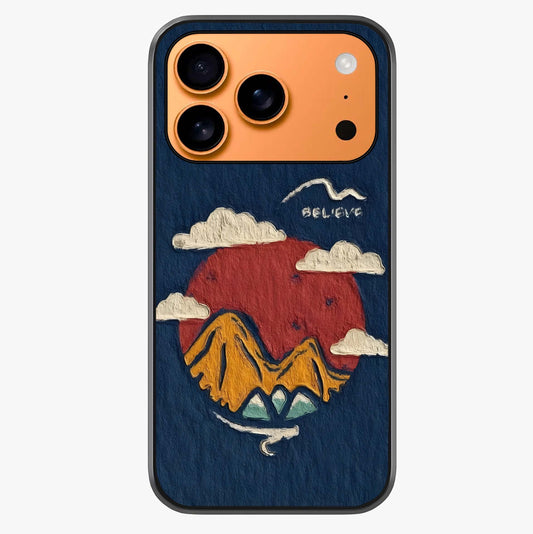 Dream Beyond Mountains Glass Case captured at a warm angle highlighting gloss, texture and premium glass finish.