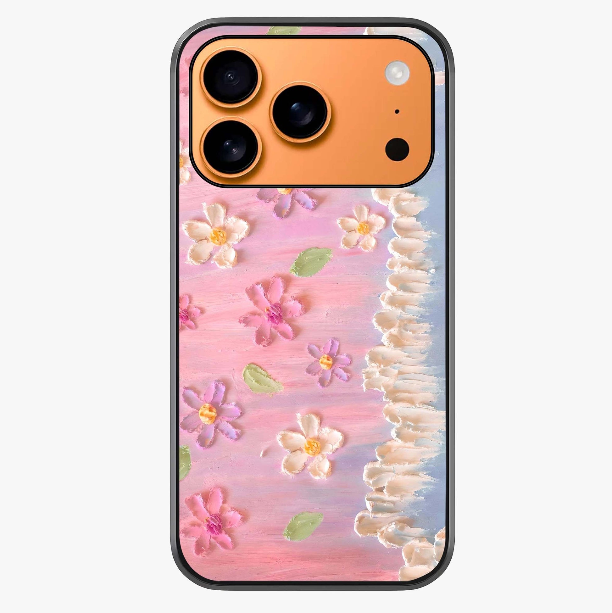 Dreamy Painted Garden Glass Case captured at a warm angle highlighting gloss, texture and premium glass finish.