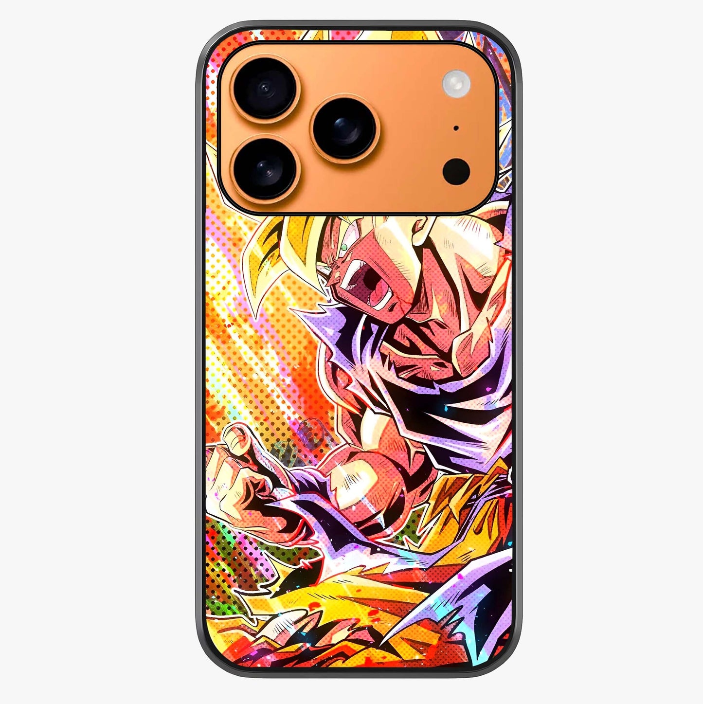 Firing Goku Glass Case captured at a warm angle highlighting gloss, texture and premium glass finish.