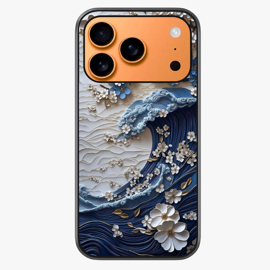 Floral Wave Origami Glass Case captured at a warm angle highlighting gloss, texture and premium glass finish.
