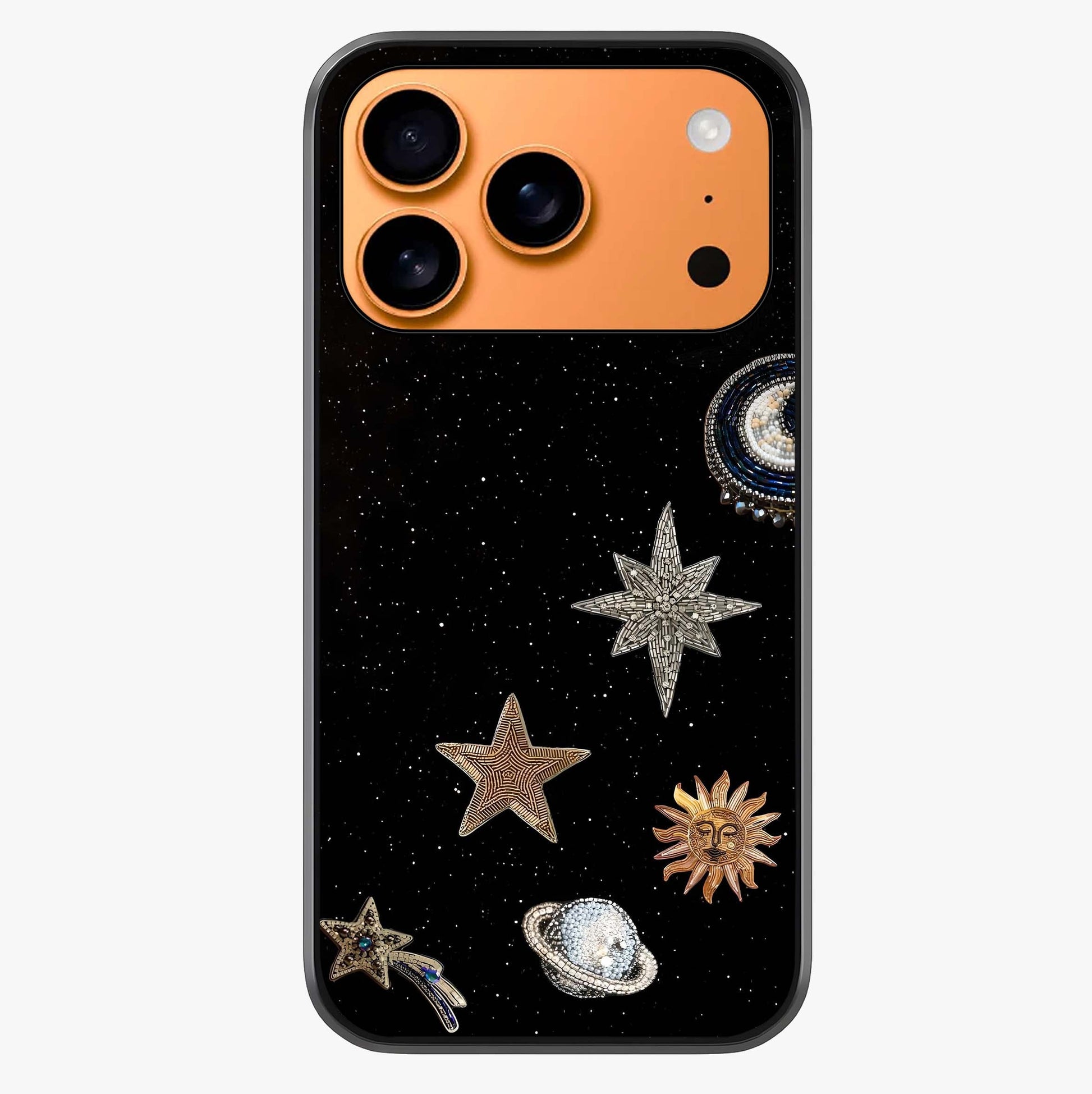 Galactic Charm Glow Glass Case captured at a warm angle highlighting gloss, texture and premium glass finish.