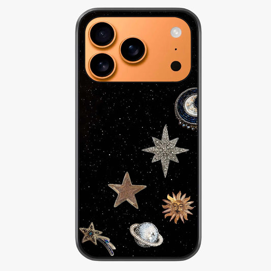 Galactic Charm Glow Glass Case captured at a warm angle highlighting gloss, texture and premium glass finish.
