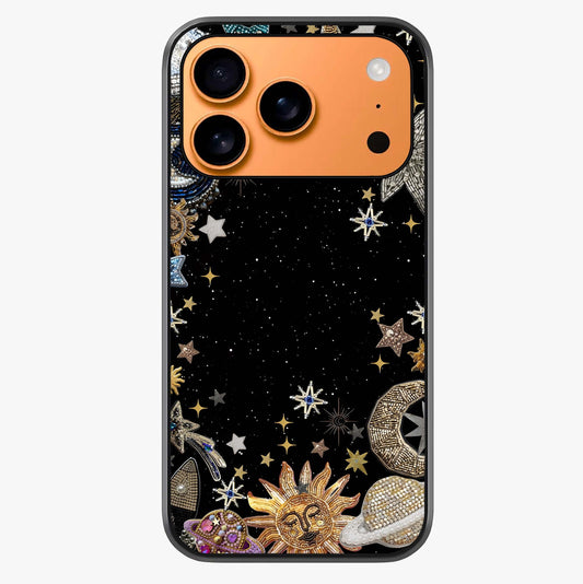 Galactic Jewel Stars Glass Case captured at a warm angle highlighting gloss, texture and premium glass finish.