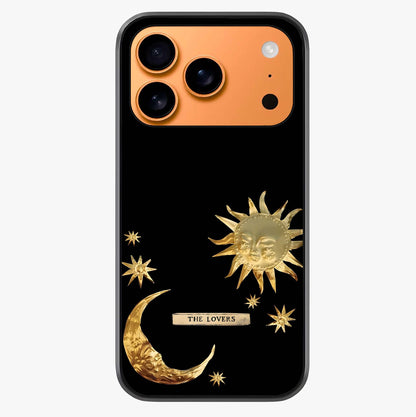 Golden Celestial Charm Glass Case captured at a warm angle highlighting gloss, texture and premium glass finish.