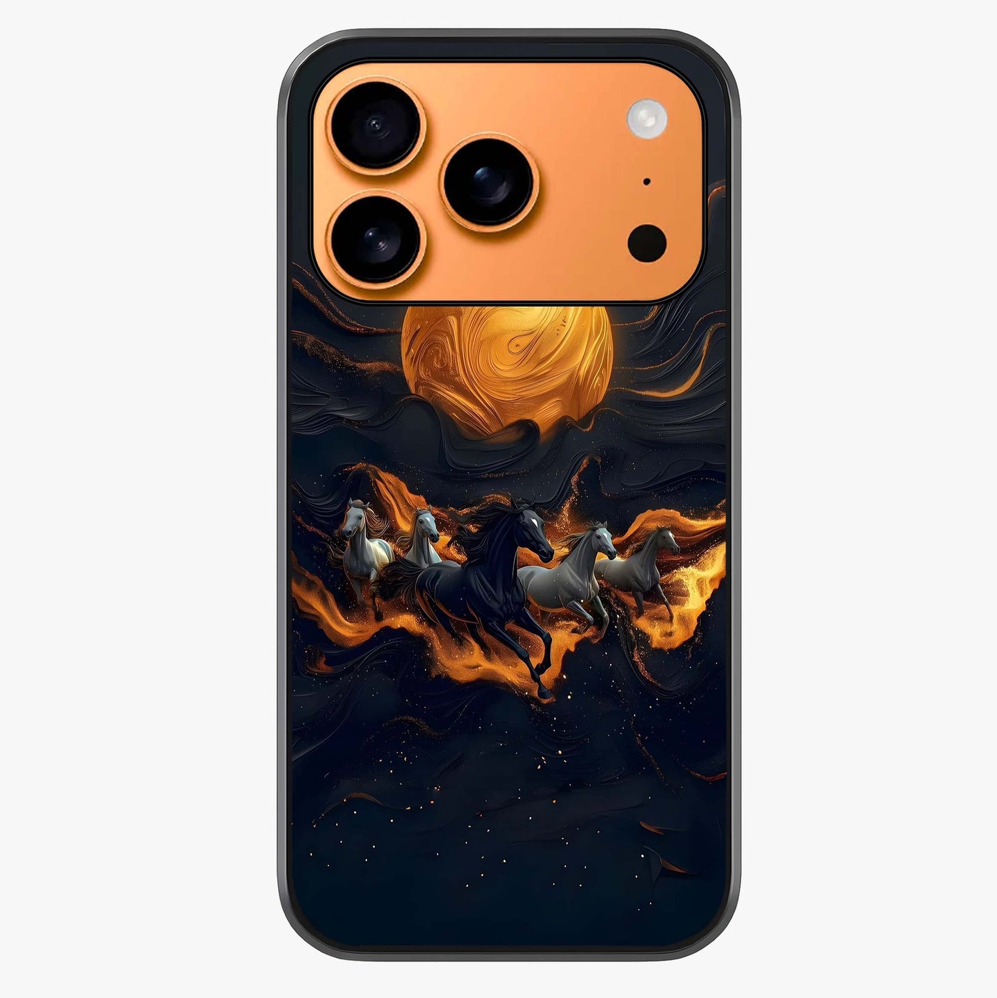 Golden Stallion Moonride Glass Case captured at a warm angle highlighting gloss, texture and premium glass finish.