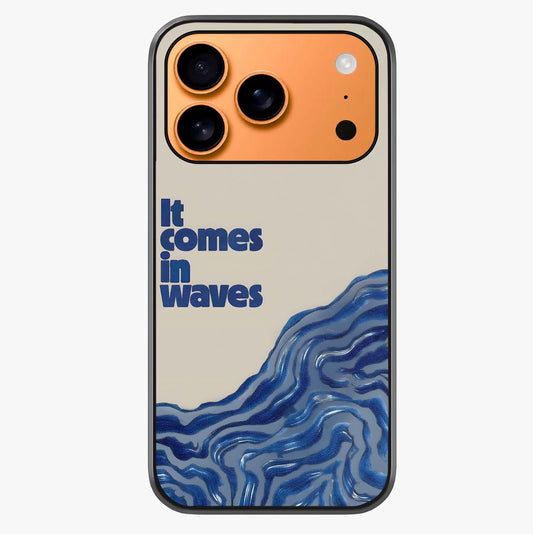 It Comes In Waves Quote Glass Case captured at a warm angle highlighting gloss, texture and premium glass finish.
