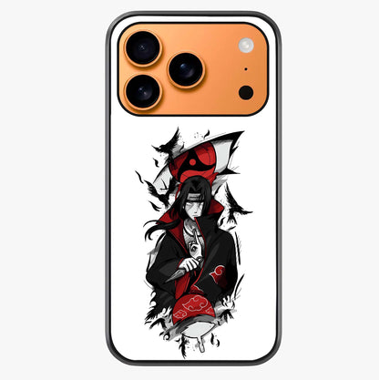 Itachi Sharingan Glass Case captured at a warm angle highlighting gloss, texture and premium glass finish.