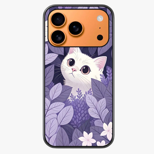 Lilac Hide Peek Cat Glass Case captured at a warm angle highlighting gloss, texture and premium glass finish.