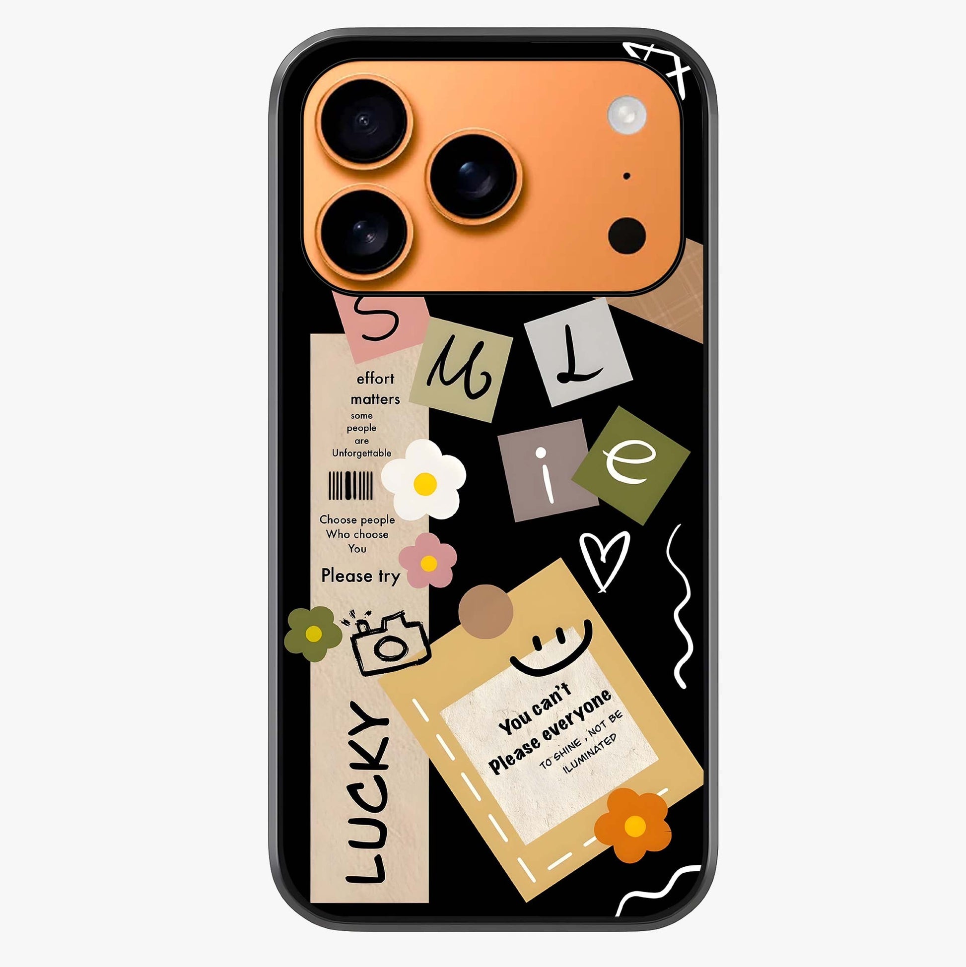 Lucky Aesthetic Collage Glass Case captured at a warm angle highlighting gloss, texture and premium glass finish.