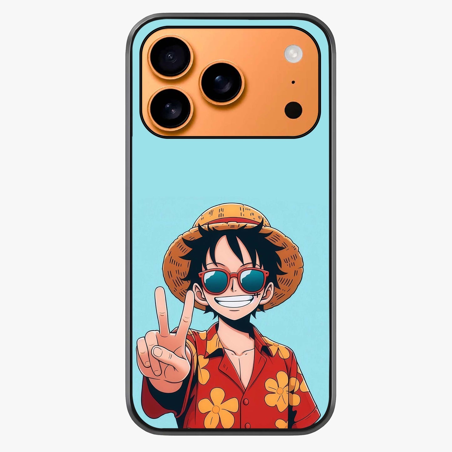 Luffy Summer Anime Vibe Glass Case captured at a warm angle highlighting gloss, texture and premium glass finish.