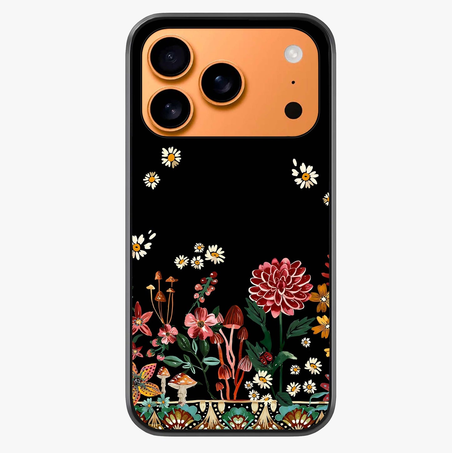 Midnight Bloom Pattern Glass Case captured at a warm angle highlighting gloss, texture and premium glass finish.