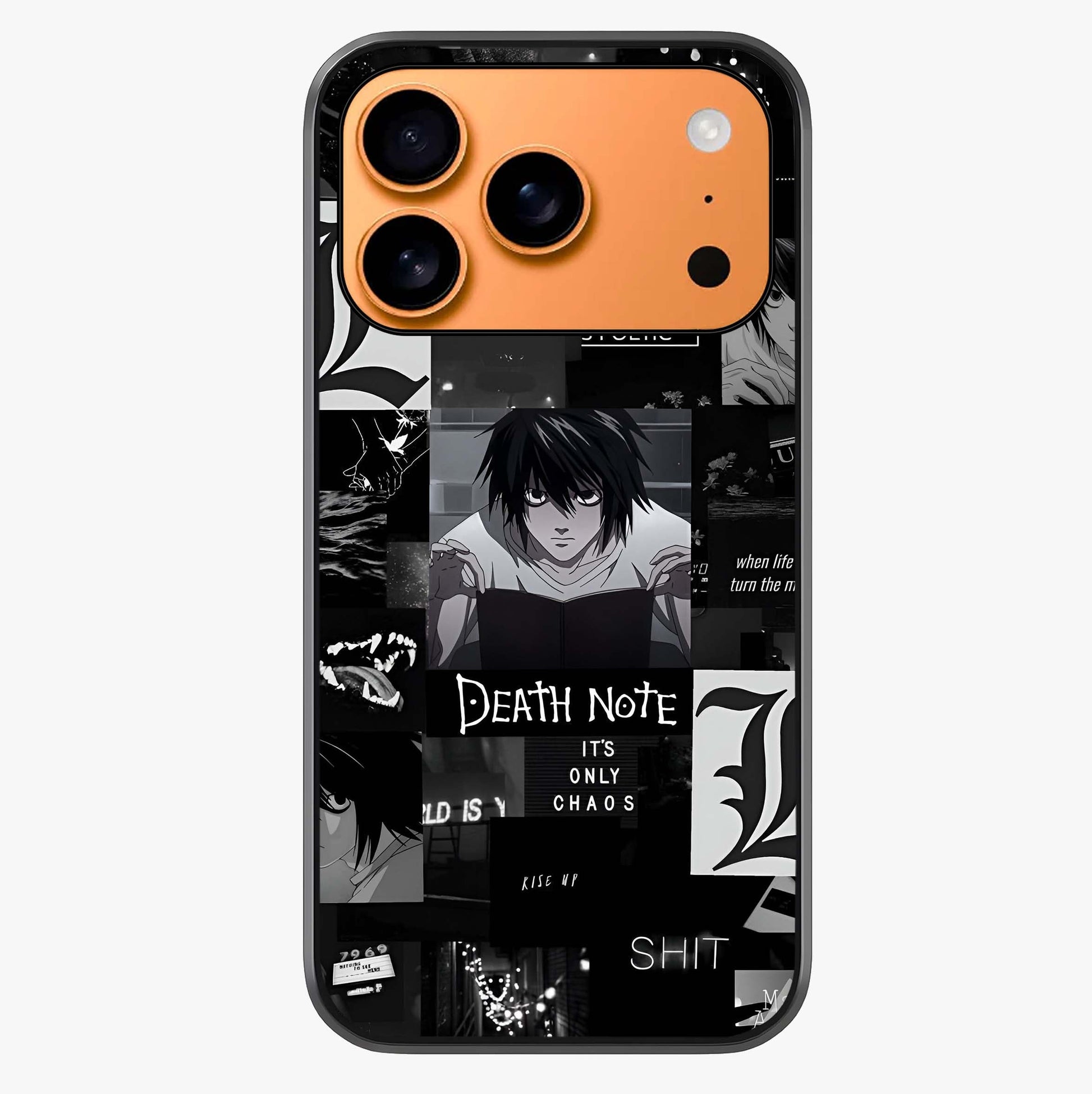 Midnight Chaos Mind Glass Case captured at a warm angle highlighting gloss, texture and premium glass finish.