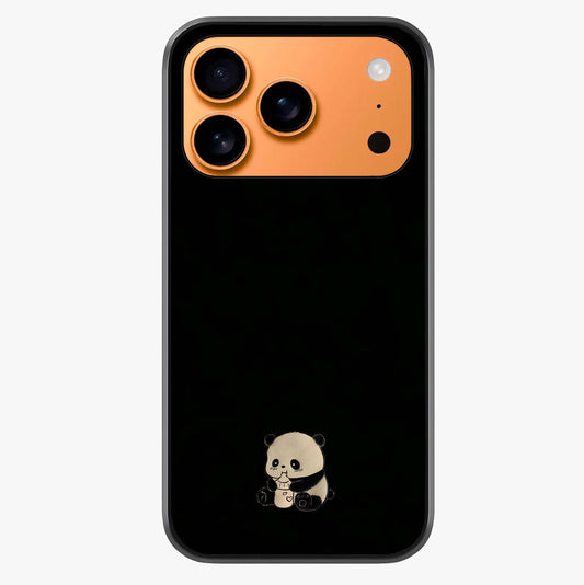 Midnight Panda Love Glass Case captured at a warm angle highlighting gloss, texture and premium glass finish.
