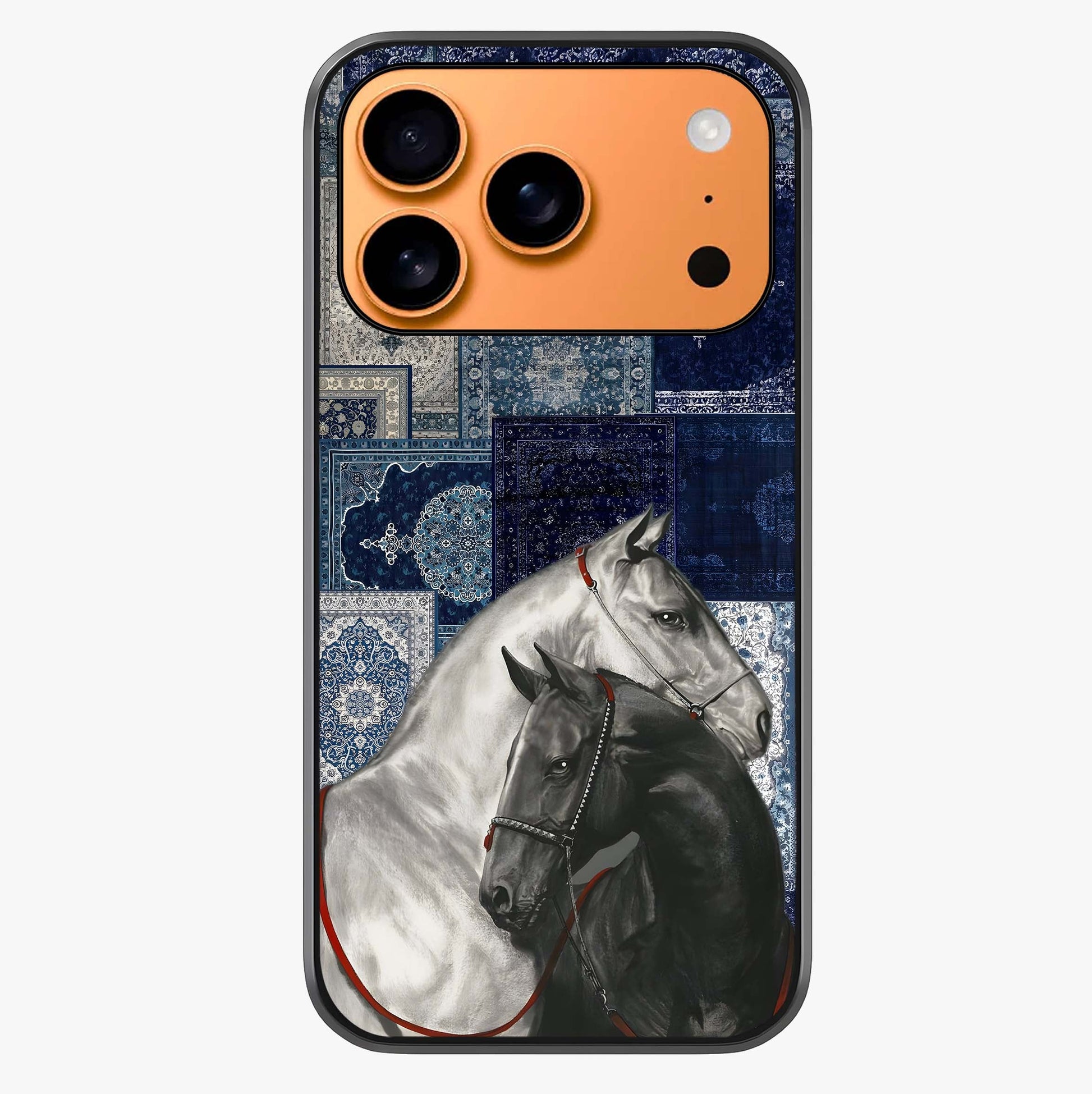 Midnight Stallion Blues Glass Case captured at a warm angle highlighting gloss, texture and premium glass finish.