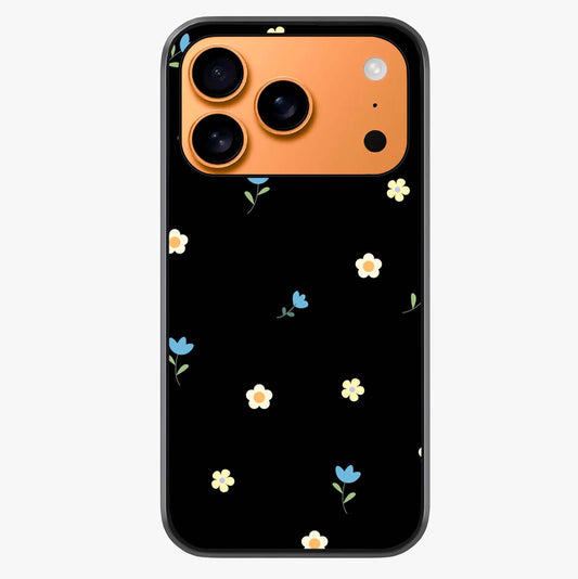 Minimalistic Blue With White Flower Pattern Glass Case captured at a warm angle highlighting gloss, texture and premium glass finish.
