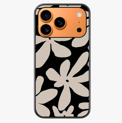 Monochrome Petal Dance Glass Case captured at a warm angle highlighting gloss, texture and premium glass finish.