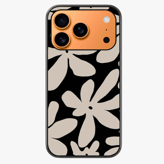 Monochrome Petal Dance Glass Case captured at a warm angle highlighting gloss, texture and premium glass finish.