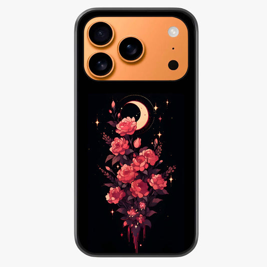 Moonlit Floral Elegance Glass Case captured at a warm angle highlighting gloss, texture and premium glass finish.