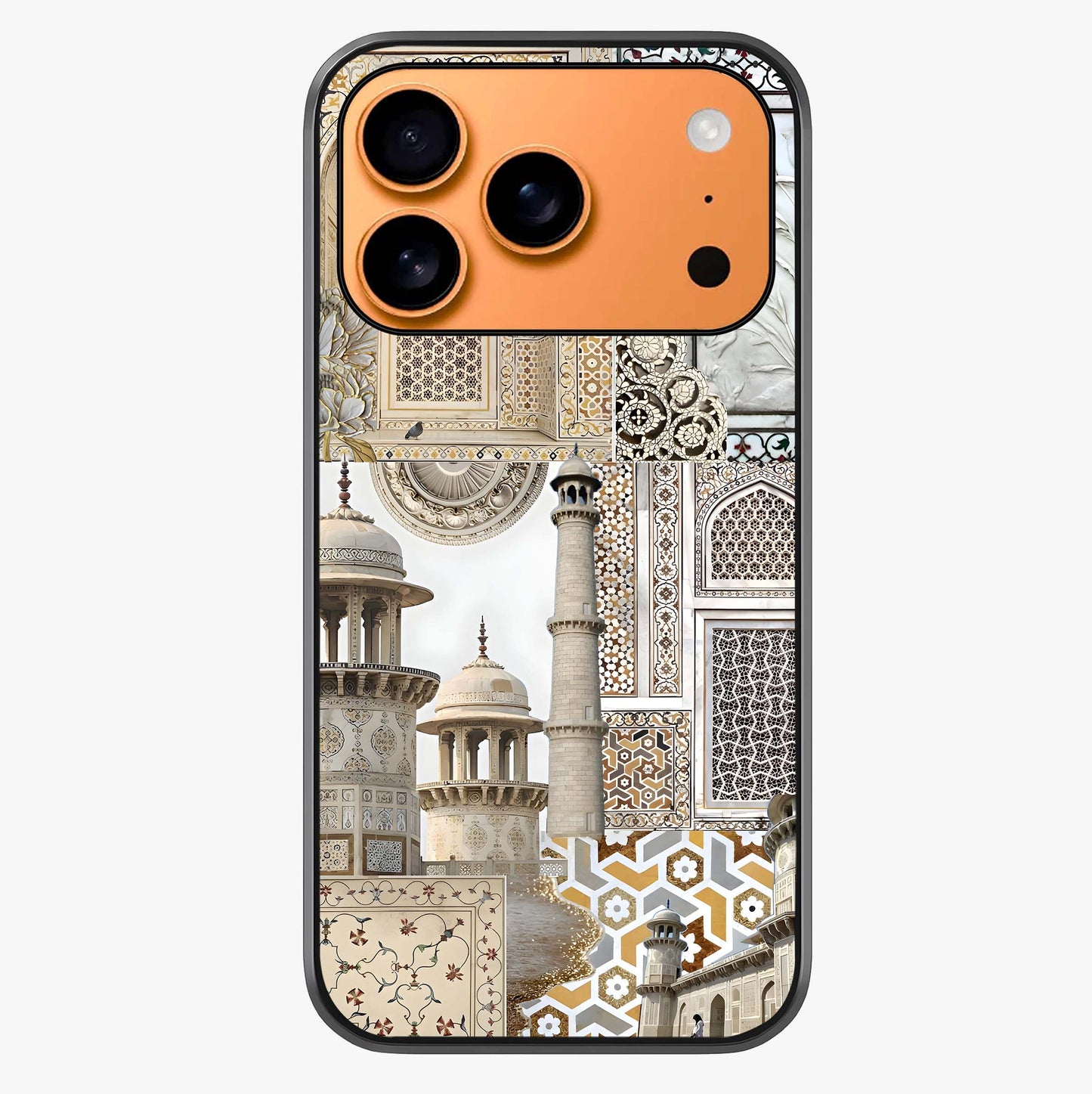 Mughal Marble Legacy Glass Case captured at a warm angle highlighting gloss, texture and premium glass finish.