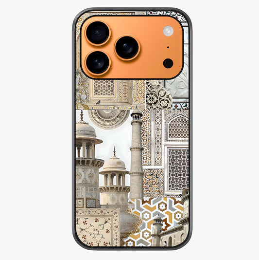 Mughal Marble Legacy Glass Case captured at a warm angle highlighting gloss, texture and premium glass finish.