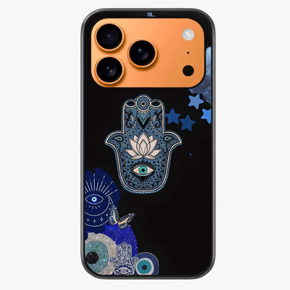 Mystic Hand Aura Glass Case captured at a warm angle highlighting gloss, texture and premium glass finish.