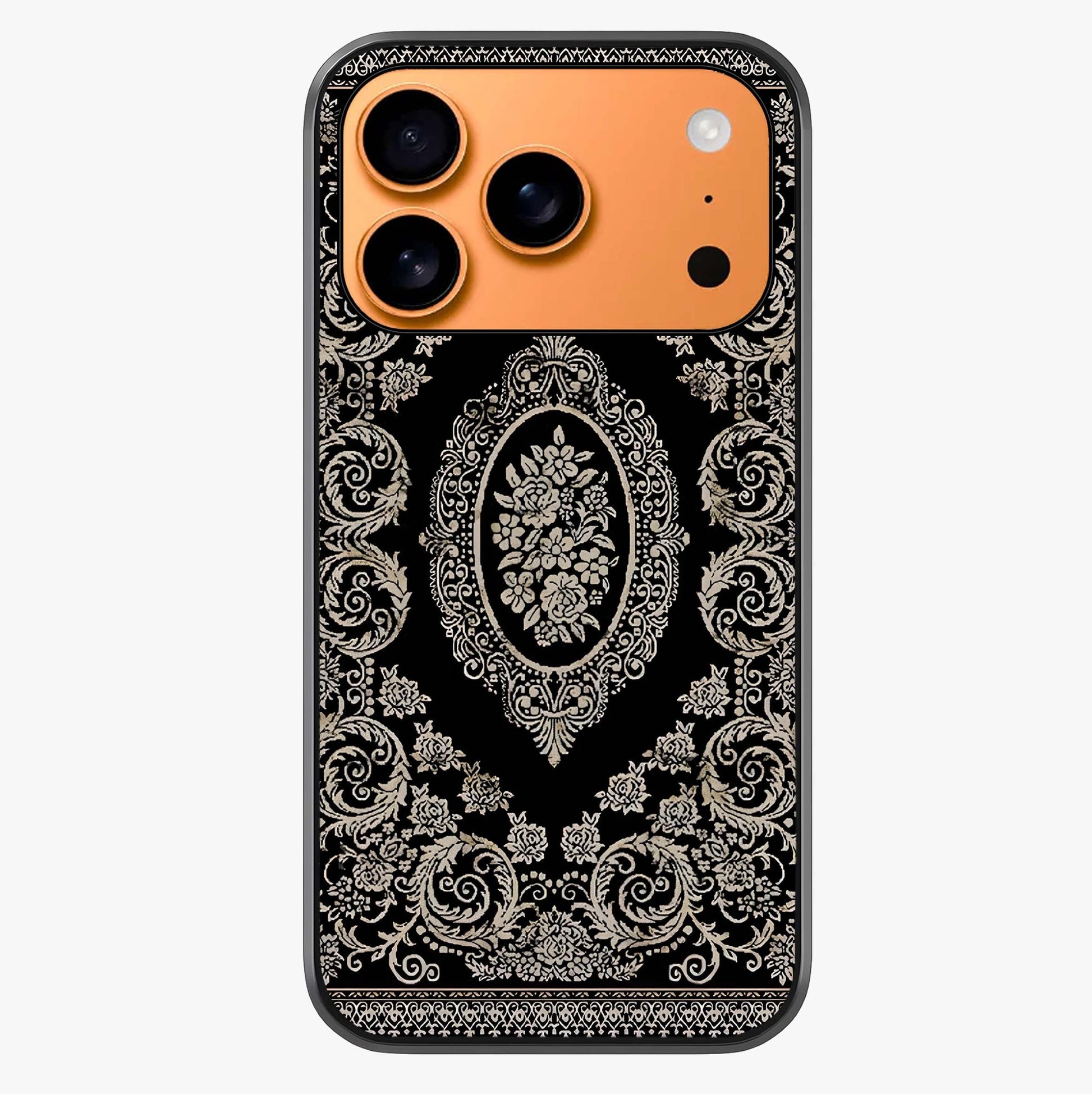Noir Bloom Elegance Glass Case captured at a warm angle highlighting gloss, texture and premium glass finish.