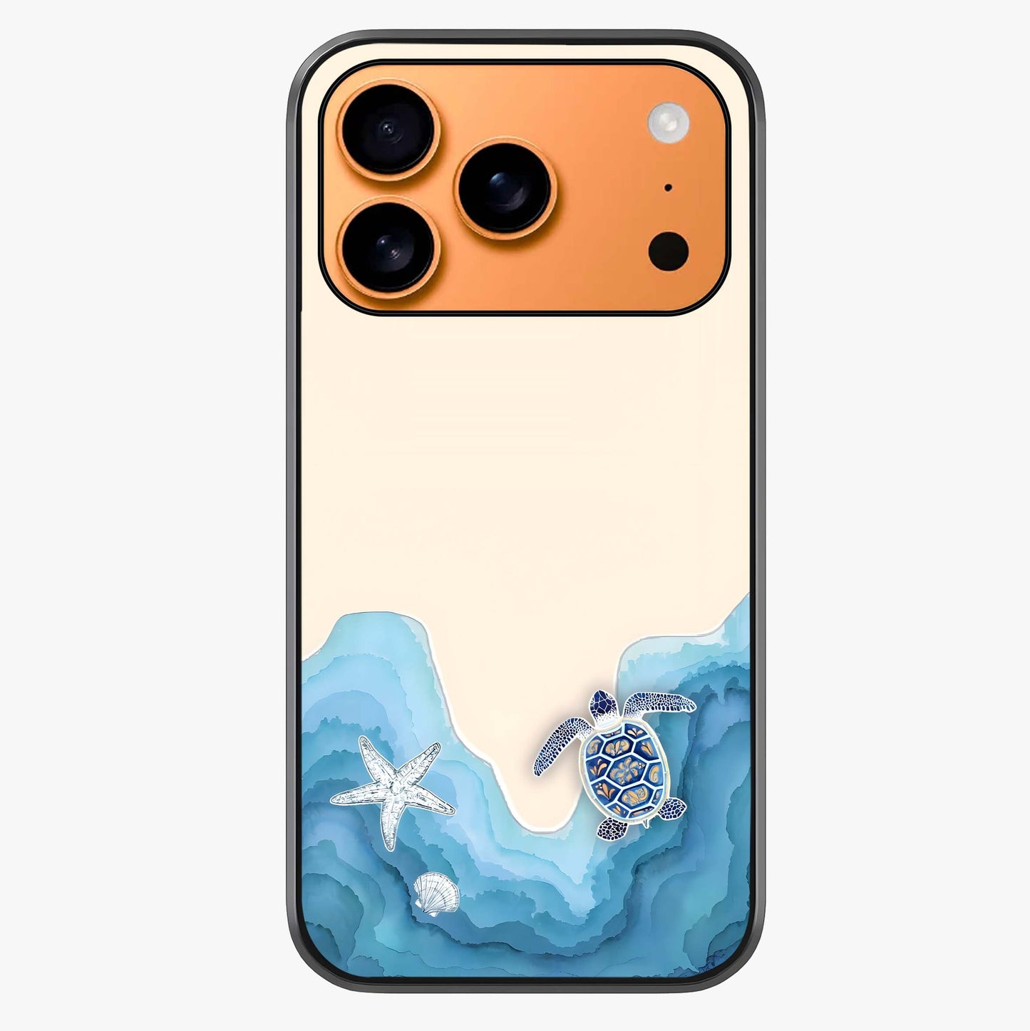 Ocean Drift Turtle Glass Case captured at a warm angle highlighting gloss, texture and premium glass finish.
