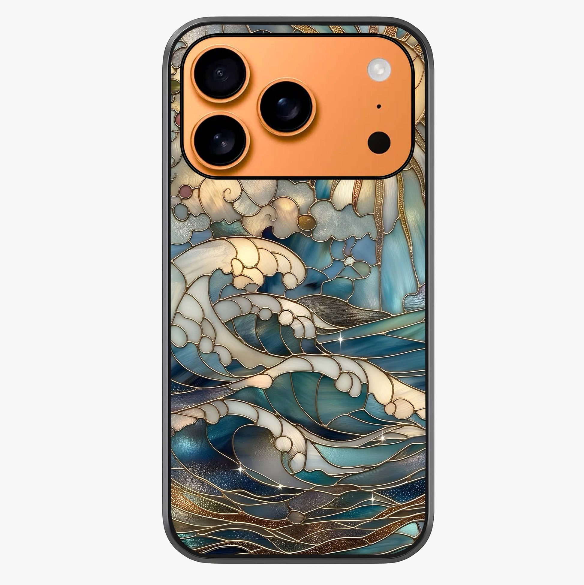 Oceanic Stained Printed Glass Case captured at a warm angle highlighting gloss, texture and premium glass finish.