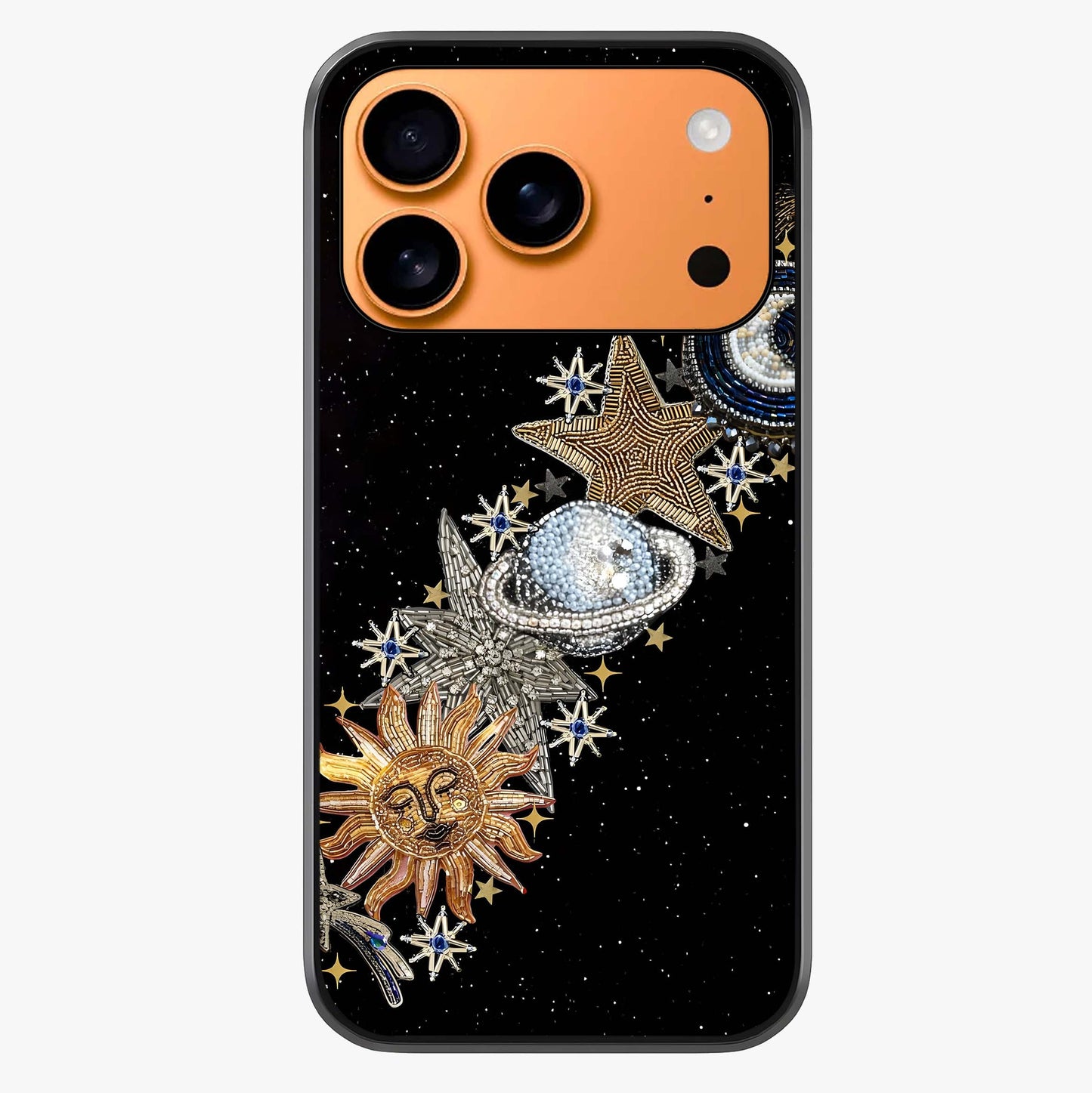 Pearls Universe Object Glass Case captured at a warm angle highlighting gloss, texture and premium glass finish.